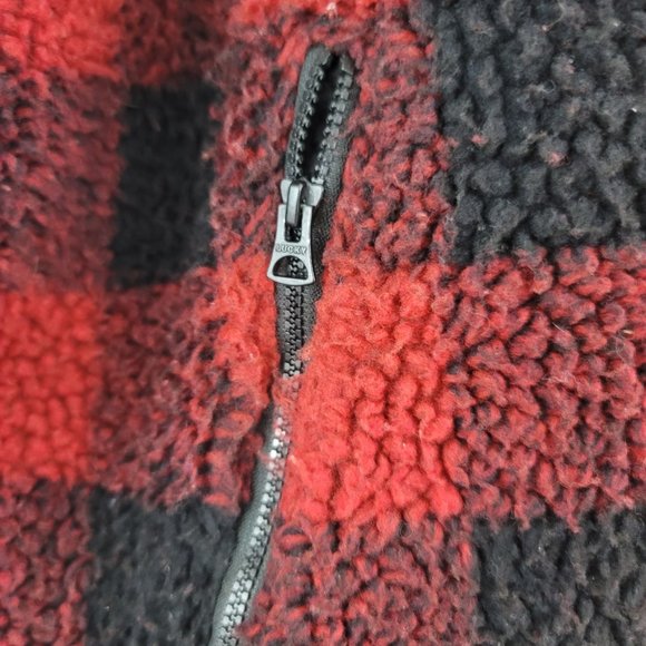 Lucky Brand Mens Sz XL Red Black Plaid Sherpa Jacket Full Zip Work Chores Barn - Picture 3 of 13
